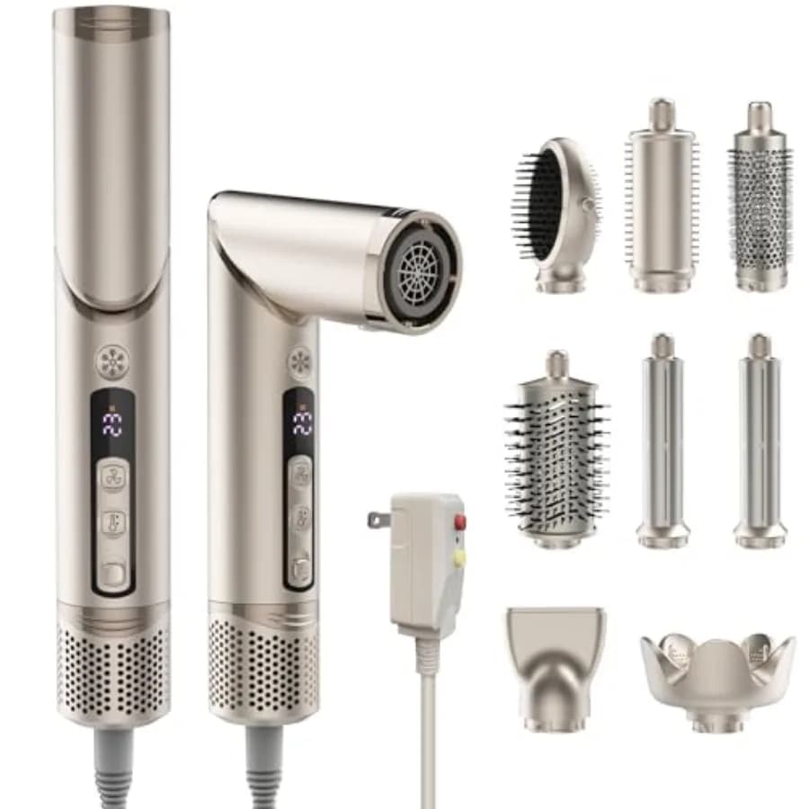 Styler per Capelli Ionico 8-in-1 con Arricciacapelli Automatici per Volumizzare, Arricciare, Lisciare, Asciugatura Rapida, Senza Crespo, Senza Danni da Calore, Leggero