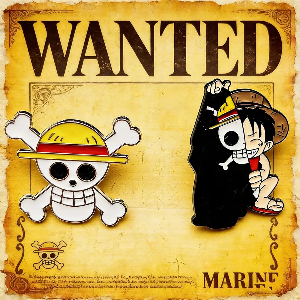 Set di 2 Spille da Bavero Anime One Piece, Spille Smaltate per Zaino, Accessorio Gioiello per Uomo Donna, Badge Anime Fantastici