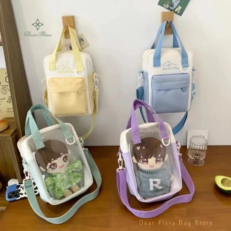 Ragazze nuova borsa per bambole carina da 20 cm Y2K borse a tracolla versatili con tasca trasparente semplice borsa Ita di base borsa per studenti