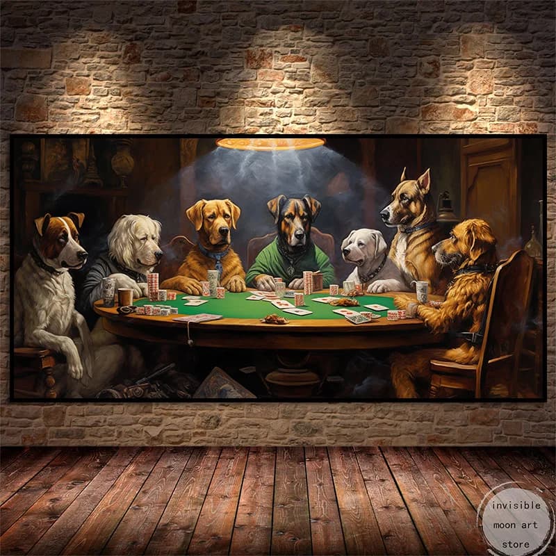 Funnyb Cani astratti che giocano al poker al tavolo Poker Club Casino in arte Poster Pittura su tela Stampe murali Immagine Room Home Decor