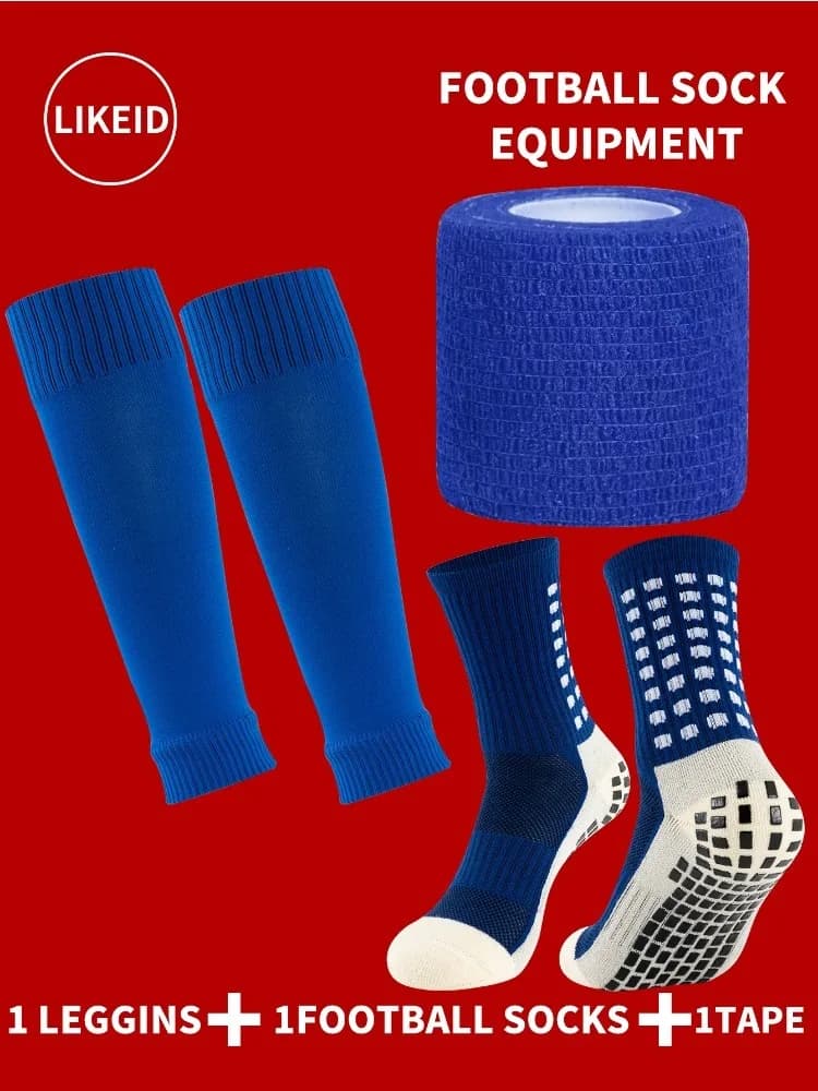 LIKEID Set 3 in 1 of Football Socks, Leg Sleeves, Non-slip Socks with Self-adhesive Tape for Men and Kids, Athletic Training