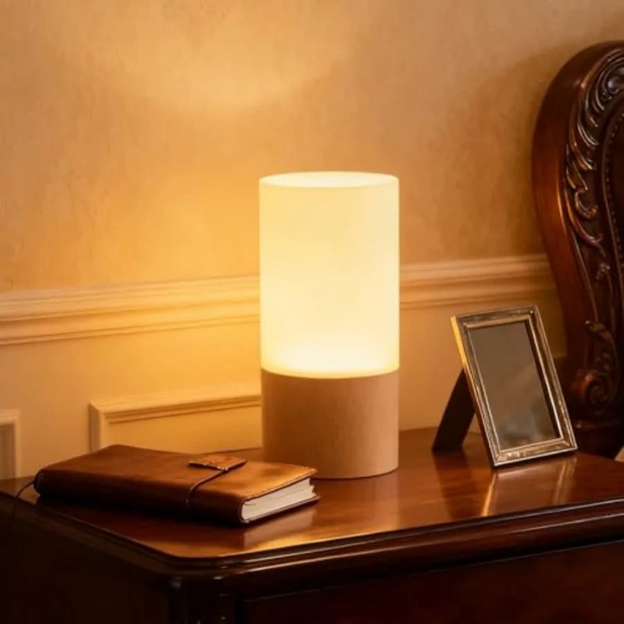 Creative Wooden LED Desk Lamp, Dimmable Bedside Night Light for Bedroom, Warm Ambient Lighting Table Lamp, Modern Home Décor Ac