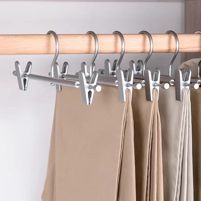 1/4pcs Trouser Hangers Aluminium Alloy Anti Slip Pants Rack Towels Dress Socks Drying Hanger Wardrobe Storage Trouser Organizer