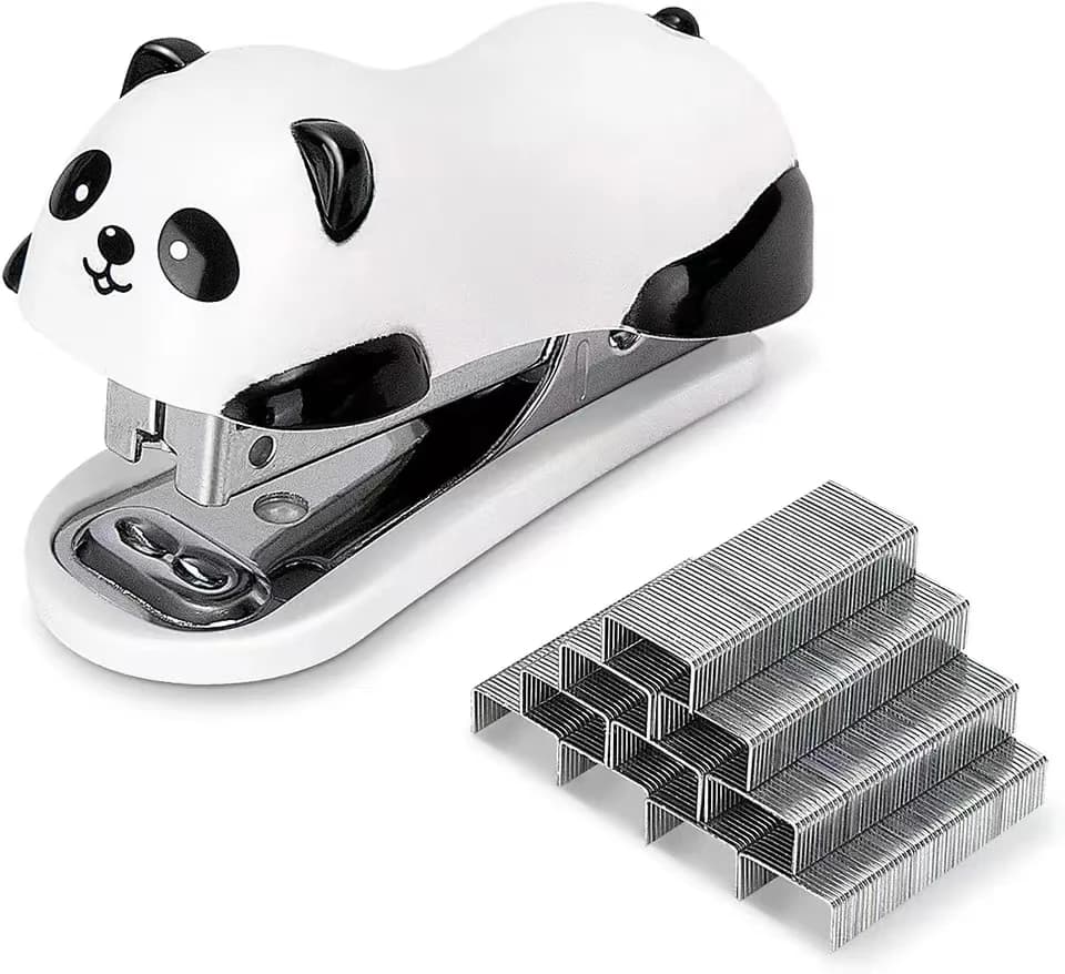 Mini cucitrice da tavolo Cute Panda, cucitrice da ufficio, capacità di 12 fogli, include dispositivo di rimozione integrato e 1000 pezzi n. 10