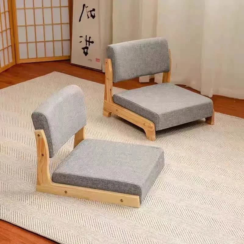 Poltrona relax, sedia da soggiorno in legno massello, sgabello basso, sedia giapponese con schienale in tatami, sedia relax con schienale, sedia con cuscino in spugna