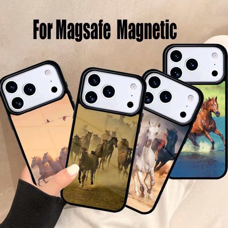 Cover Morbida per iPhone con Cavallo in Corsa, Compatibile con MagSafe Wireless, per iPhone 17 Air 16e 15 14 13 12 11 Pro Max Plus