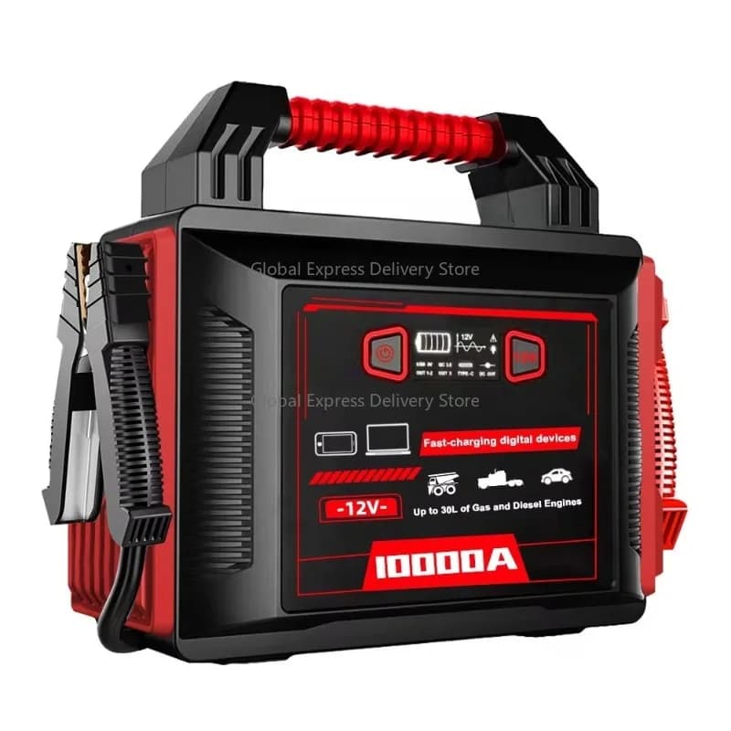 Avviatore di emergenza con luce a LED per batteria per camion portatile da 12 V 10000 A ad alto amplificatore con cavo di ponticello per semi camion