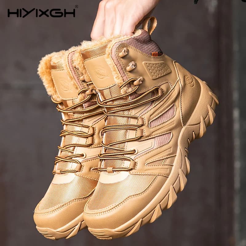 New Winter Men's Work Boots Thick Warm Plush Snow Outdoor Anti-Slip Hiking Boots High Top Men Motorcycle Boots Ankle