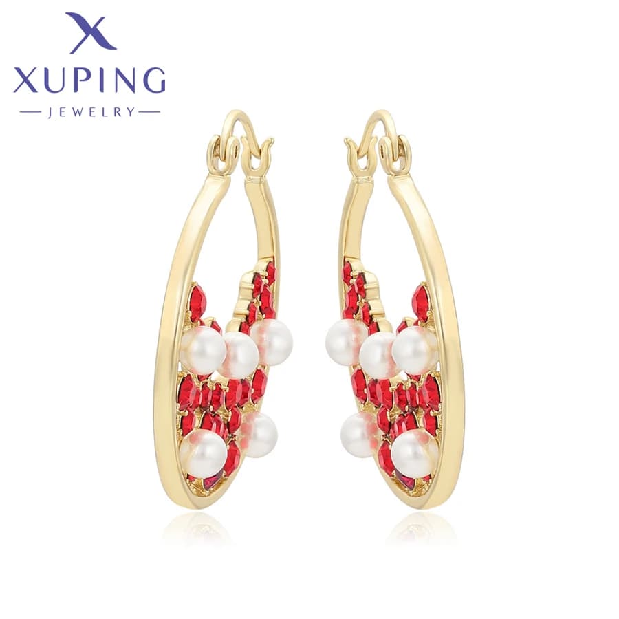 Xuping Jewelry Nuovi Arrivi Orecchini a Cerchio con Cristalli Color Oro Chiaro alla Moda per Donne e Ragazze Regalo per Feste X000971509