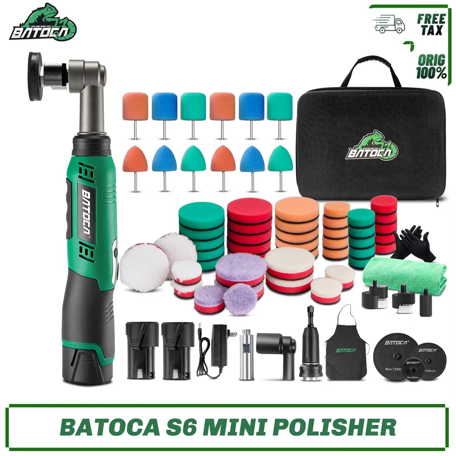 BATOCA S6 Mini lucidatrice per auto senza fili Lucidatrice a batteria 12V per ceratura per auto Lucidatrice tampone 2.0Ah con asta di prolunga