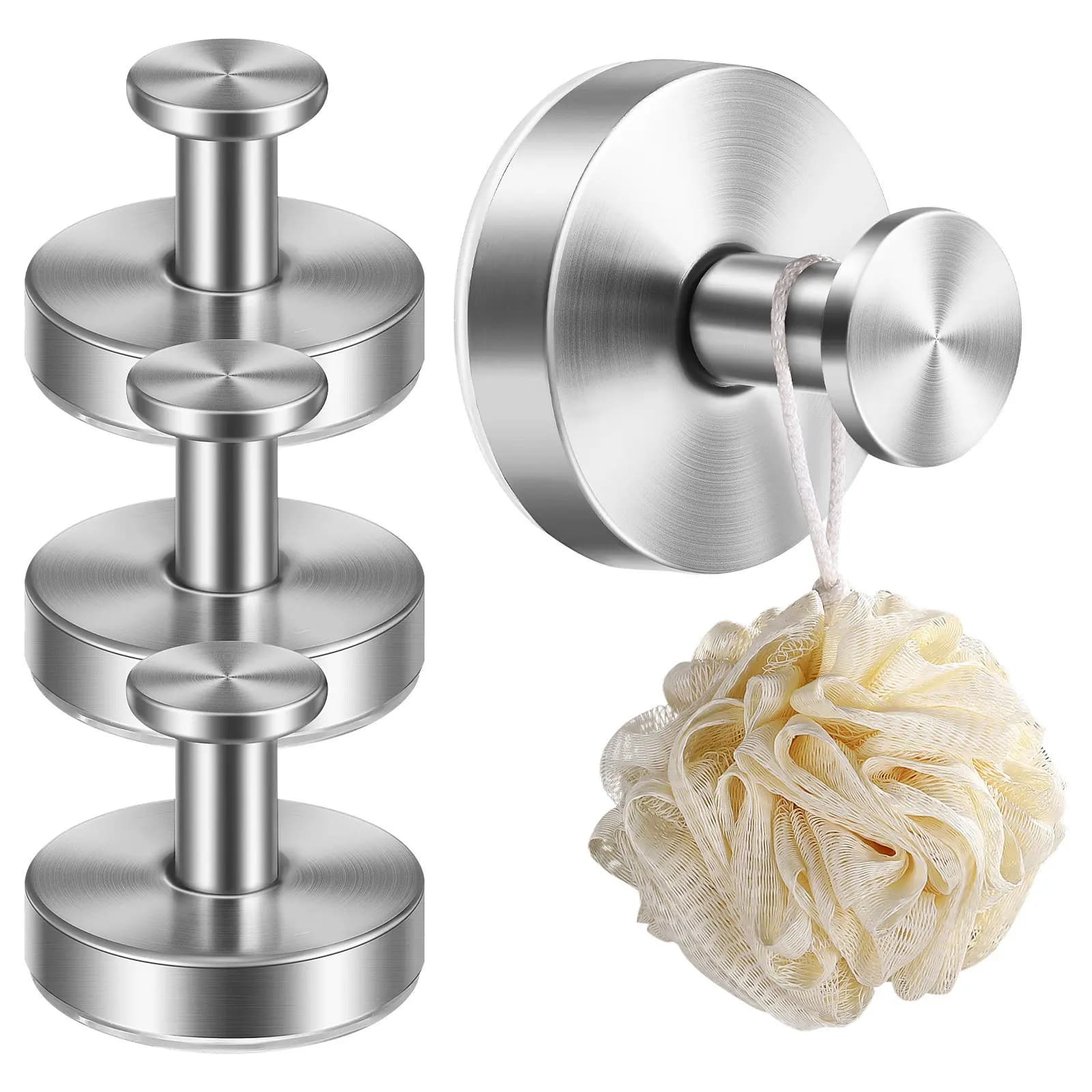 4Pcs Sleek Stainless Steel Suction Hooks Strong Hold Towel Hanger Bathrobe Loofah Holder for Bathroom Kitchen Smooth Surfaces