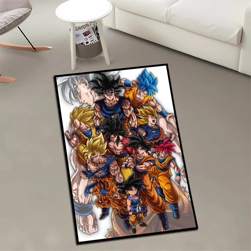 Tappeti Anime Dragon Ball super Saiyan God Tutte le forme di Goku Tappeto personalizzato super cool Tappeto stampato fatto a mano per l'arredamento della camera