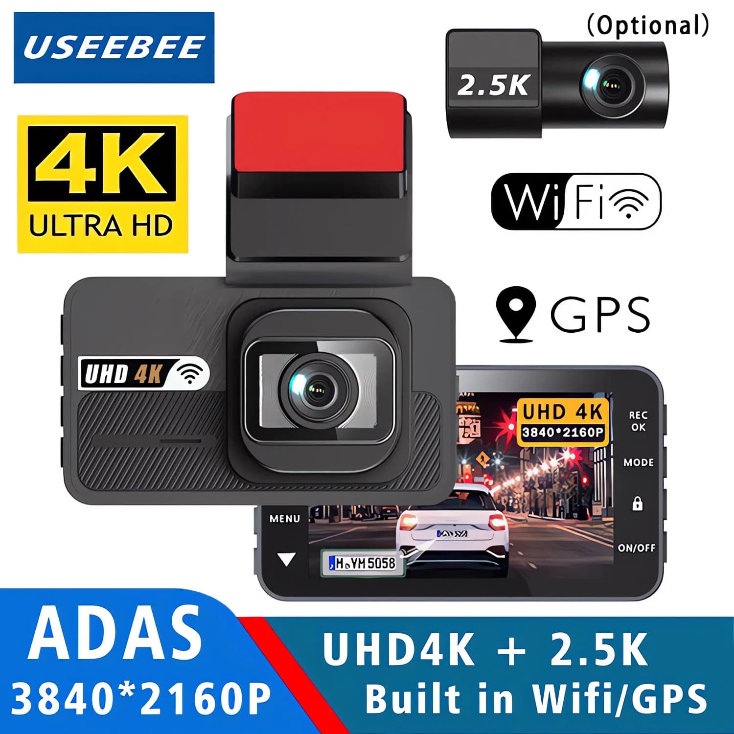 UHD 4K 2160P AI Assistenza Driver Dash Cam Doppia Lente ADAS WIFI GPS Mini Auto DVR Macchina Fotografica Video Drive Registratore Dashcam Registrar