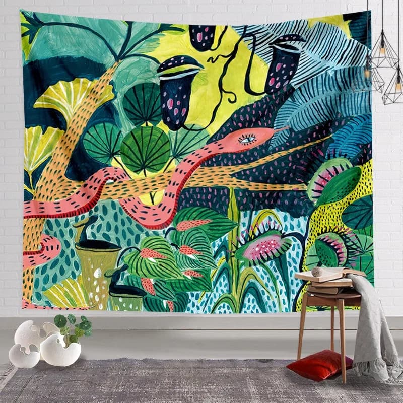 Animal King Forest Tiger Tapestry Wall Hanging Tropical Palm Plant Flower Bohemian Tapestry Home Decoration Yoga Mat Blanket