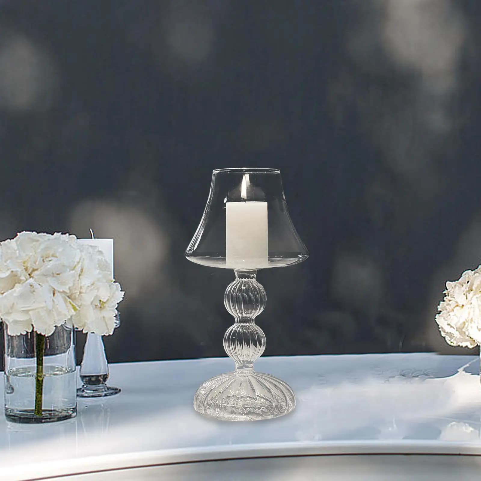 Glass Candle Holder for Pillar Candles Elegant Table Centerpiece for Anniversary Fireplace Tabletop Living Room Dining Table