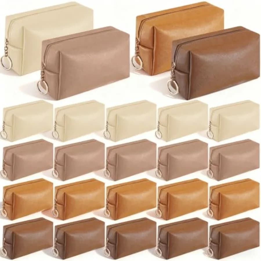 Set di 24 Borse per il Trucco in Pelle PU, Pochette Impermeabili per Cosmetici, Borsette da Viaggio per Donne, Serie Marrone Va