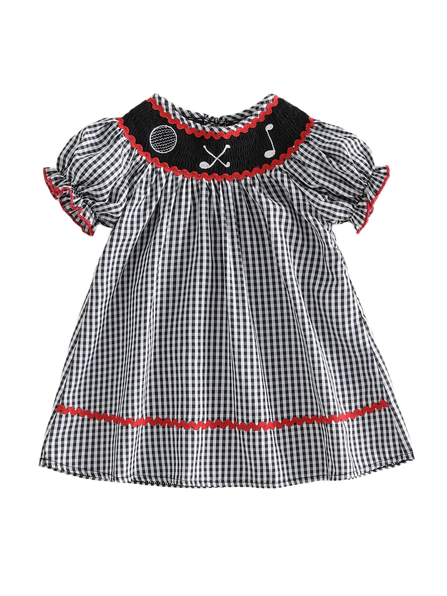 Adorabile vestito a quadretti per bambine con elegante ricamo a tema tennis e maniche corte per un outfit estivo chic