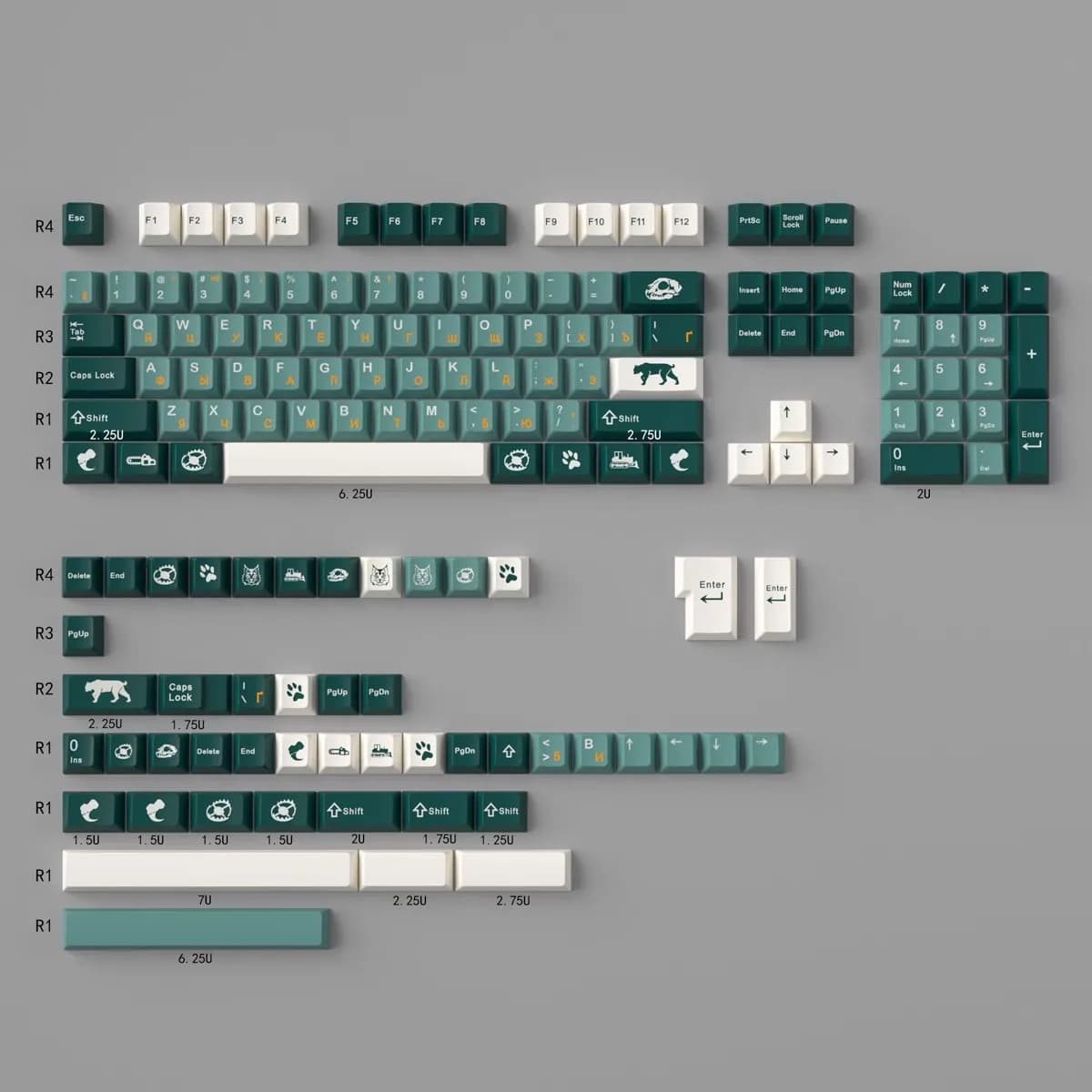 Copritasti PBT Silent Forest copritasti Cherry Profile DYE-SUB Copritasti personalizzati di grandi dimensioni per tastiera meccanica MX 61/64/96/104