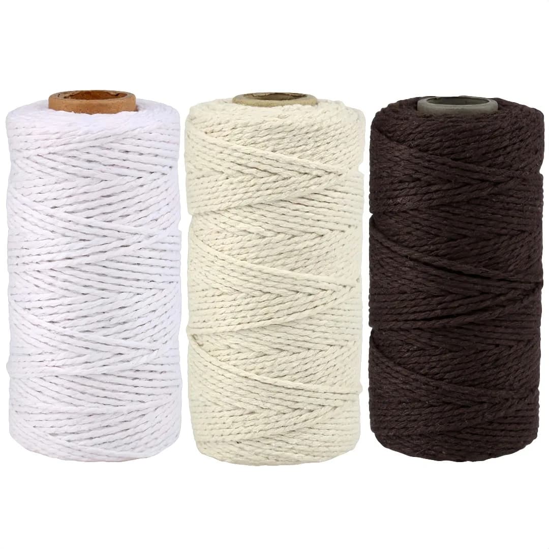 Cotton Cord Bundle 3 Pack 300M Twisted Craft Rope for Macrame Wall Hanging Dreamcatcher Tassel Home Decor