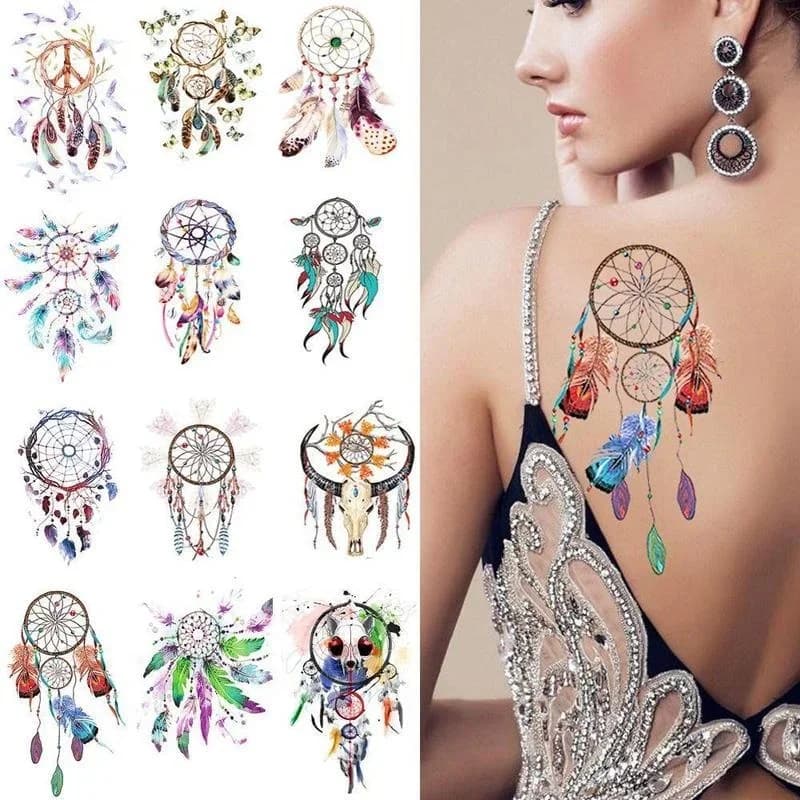 Temporary Tattoos Waterproof Feather Leaf Dream Catcher 3D Stickers Body Art