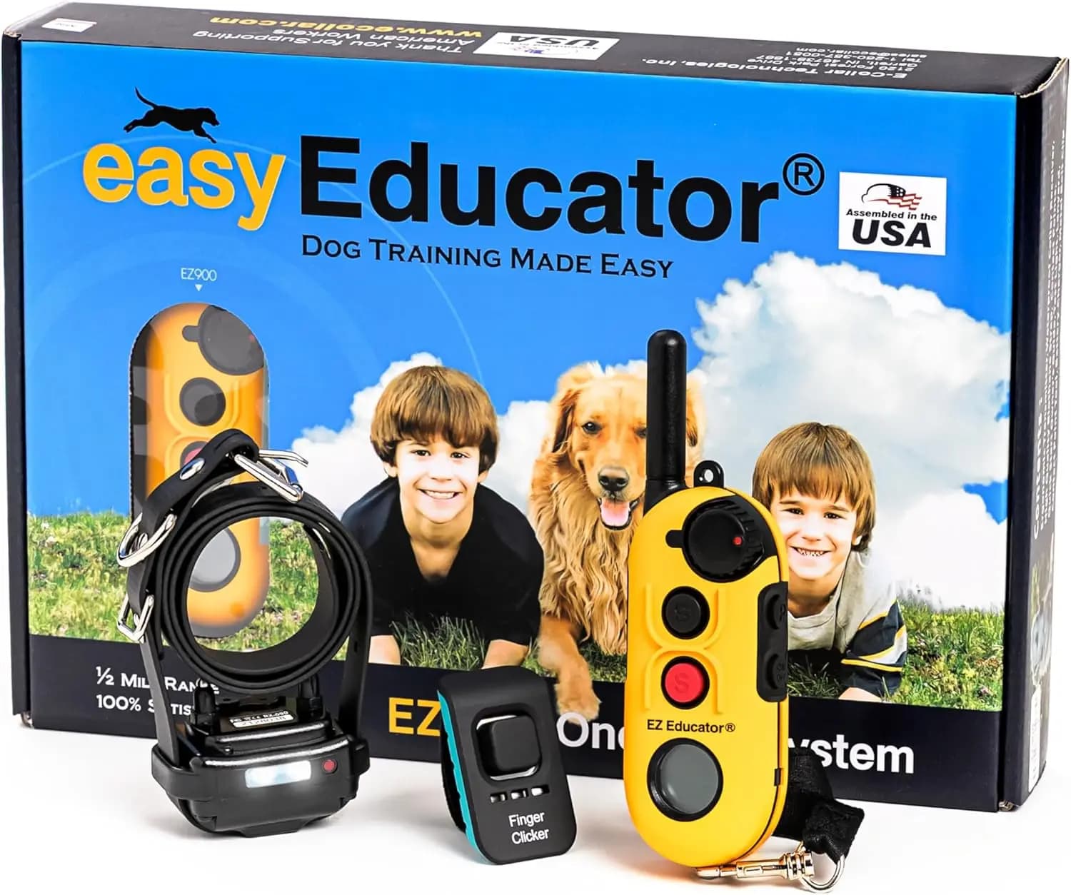 Collare per Addestramento Cani EZ 1/2 Miglio con Telecomando Ergonomico, Vibrazione Sicura, Tono Pavloviano, Impermeabile, Ricaricabile per Cani di Taglia Media