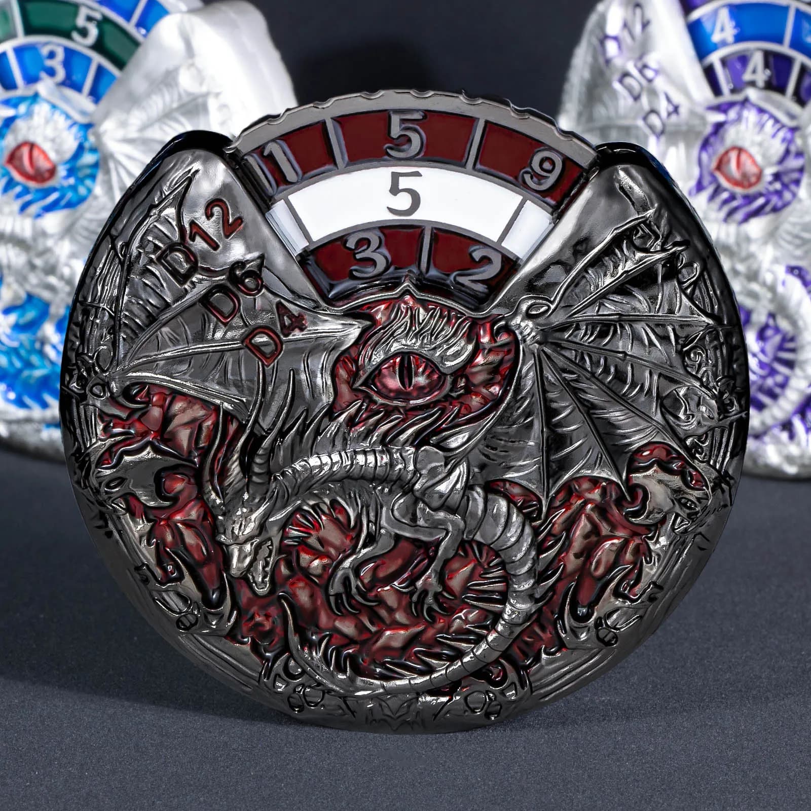 Set di Dadi Spinner 7 in 1 per D&D, Dadi Poliedrici in Metallo a Tema Draghi per Giochi di Ruolo RPG, Rosso