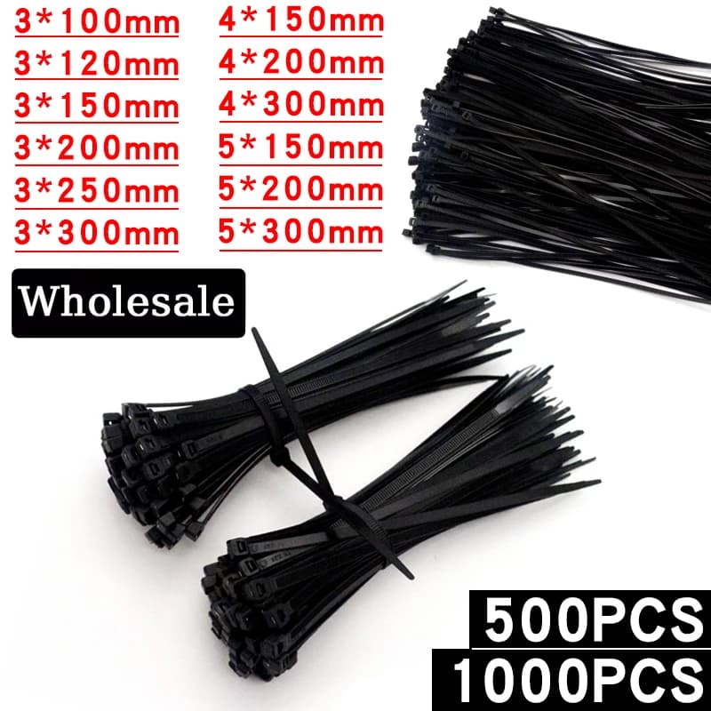 500/1000PCS fascetta in Nylon di plastica autobloccante fascette con cerniera nera fascette in Nylon Set anello di fissaggio anello di fissaggio avvolgente in filo metallico