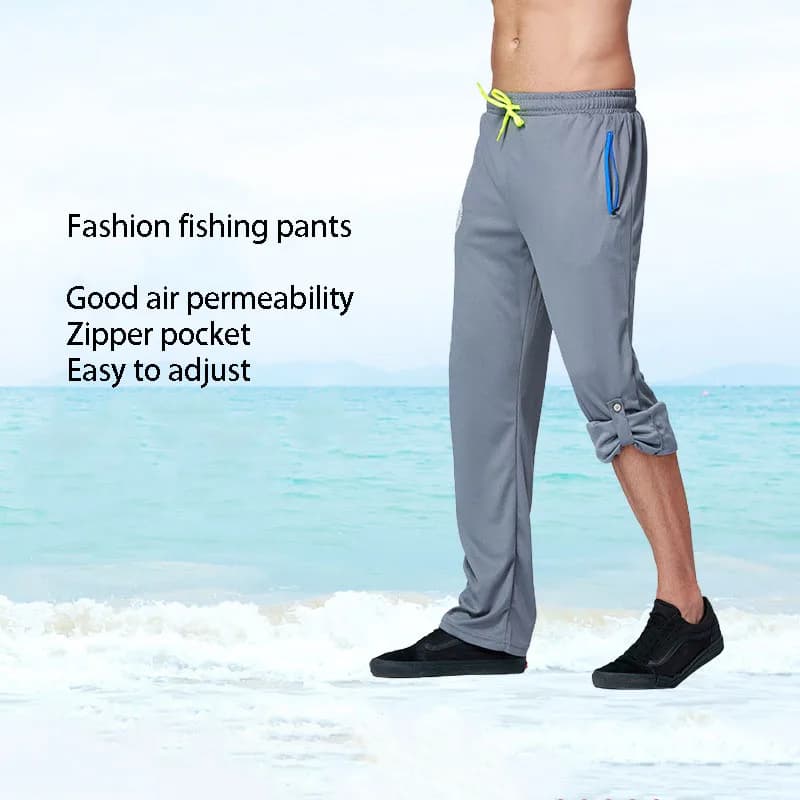 Pantaloni da pesca da uomo estivi pantaloni sportivi lunghi traspiranti larghi protezione solare per il tempo libero pesca all'aperto pantaloni regolabili da corsa