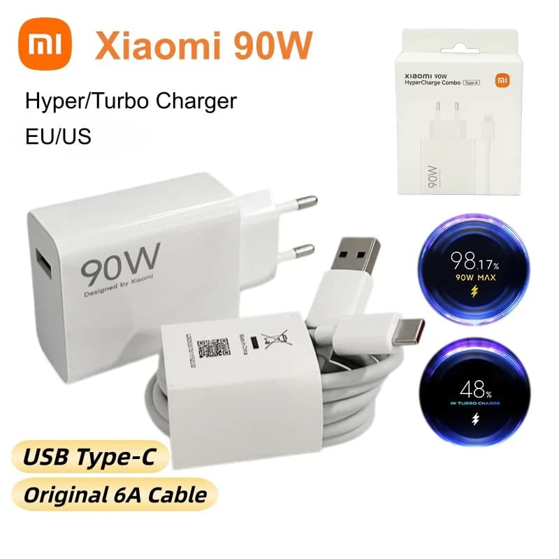 Caricabatterie Xiaomi 90W Originale, Ricarica Rapida USB, Cavo Dati Tipo C 6A, Adattatore da Muro per Xiaomi 17 15 14 Ultra, SAMSUNG, iPhone