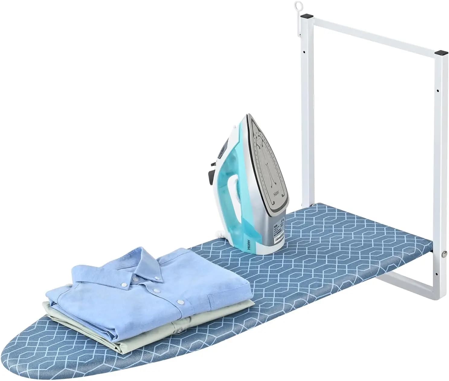 Asse da stiro a parete con supporto per ferro da stiro, design compatto e pieghevole per piccoli spazi, copertura resistente al calore 36" x 12", blu intenso