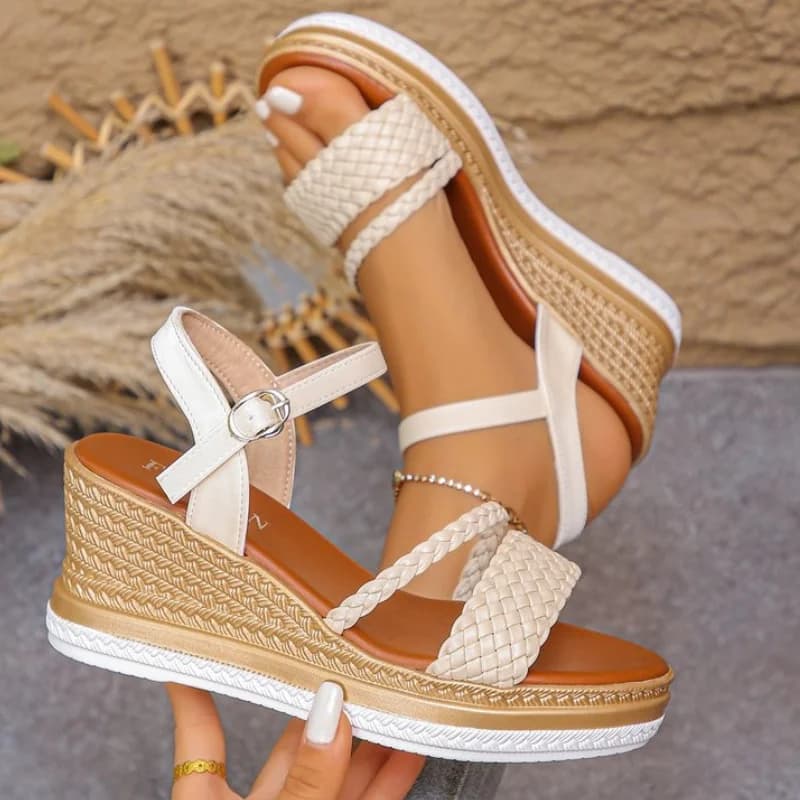 2025 New Women's Sandals With Wedge Platform Stylish Shoes Outdoor Toe Sandals with Buckle Round Toe Shoes with high heel for women