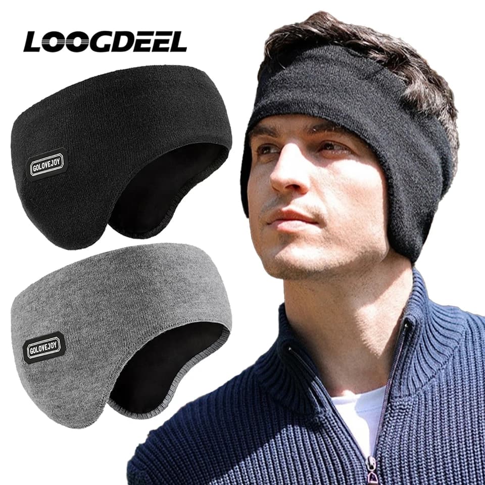 LOOGDEEL Sport Headband Ear Warmer Men Winter Cycling Workout Yoga Running Bicycle Windproof Double Layer Warm Earmuffs Headwear