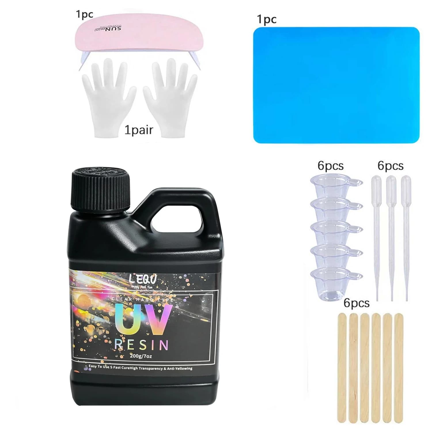 200/500g UV Resin Kit, Upgraded Crystal-Clear Hard UV Resin Kit, Fast-Curing Epoxy Resin Material, for Craft and Jewelry Making
