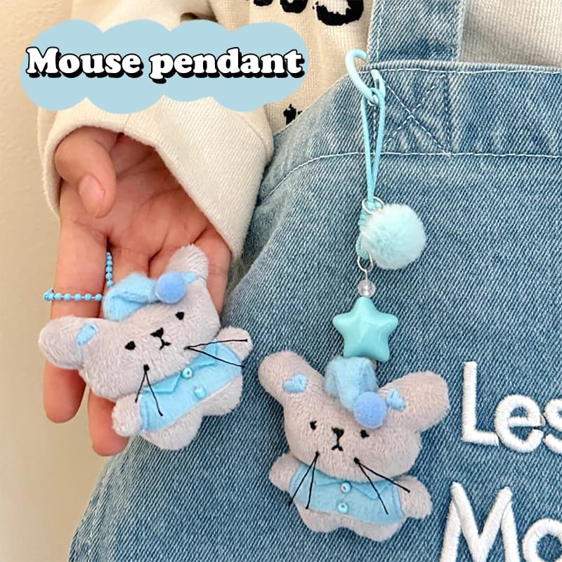 Keyring with pajamas and mouse in soft plush; Beautiful pendant for mouse bag; Decorative pendant for backpack; Perfect gift for couple key rings