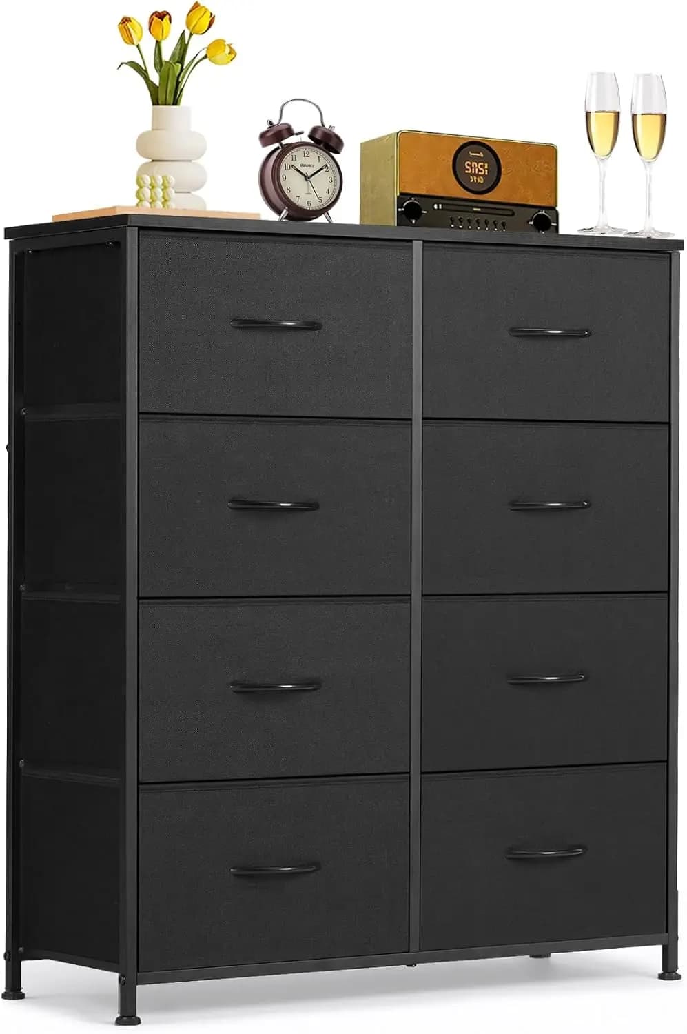 Cassettiera a 8 cassetti per camera da letto, mobile contenitore alto anti-ribaltamento con piano in legno e