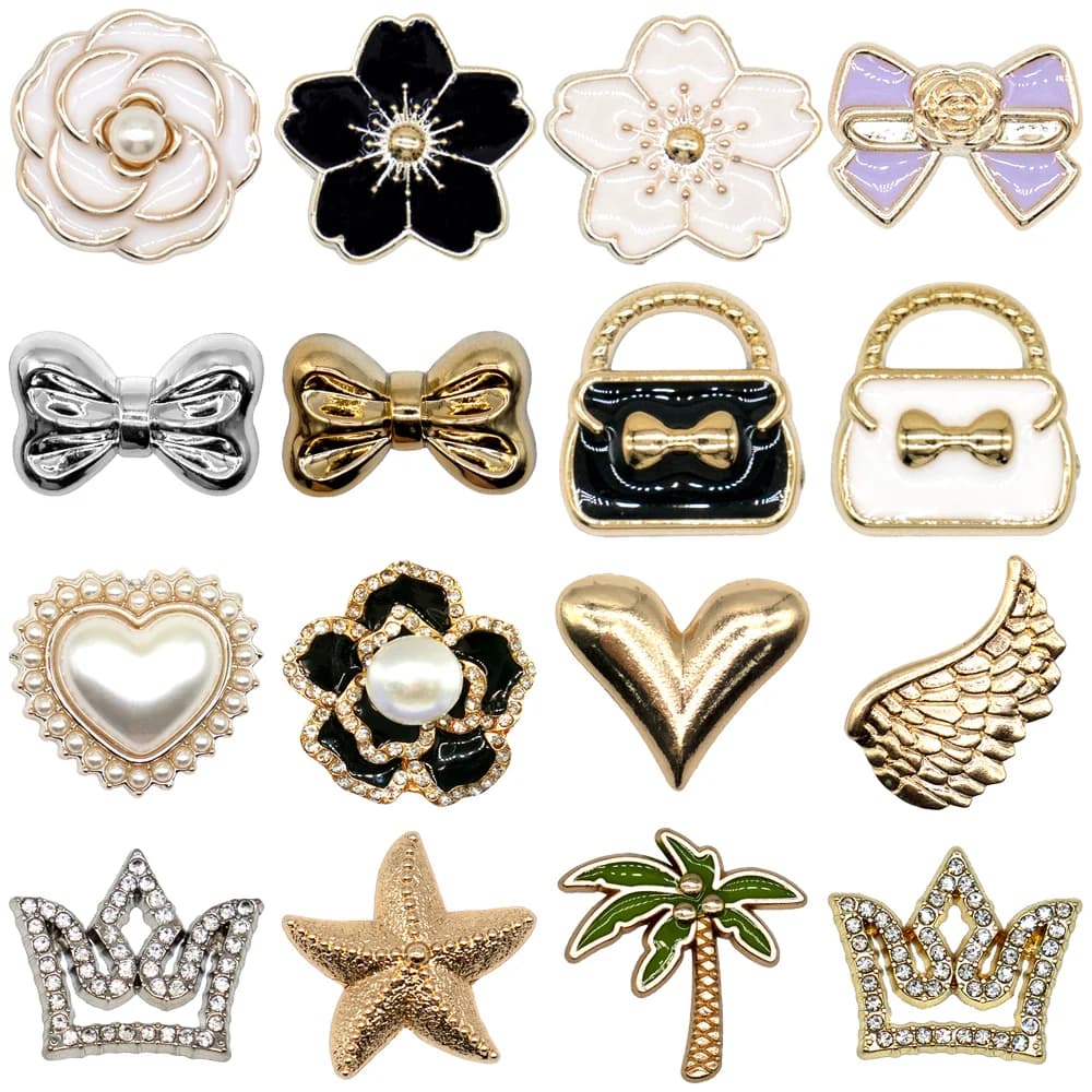 1-16 Pezzi Accessori Metallici per Scarpe, Ciondoli a Forma di Stella Marina e Fiocco per Decorazione Calzature, Fibbie a Forma di Cuore e Ali per Sandali e Zoccoli