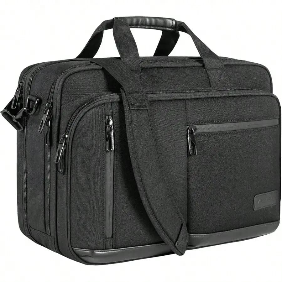 Laptop Briefcase Men Women, 17.3 Inch Laptop Bag Repellent Expandable Messenger Bag With Strap, Premium Shoulder Bag Womens Briefcase Computer Bag TravelBusiness, Black