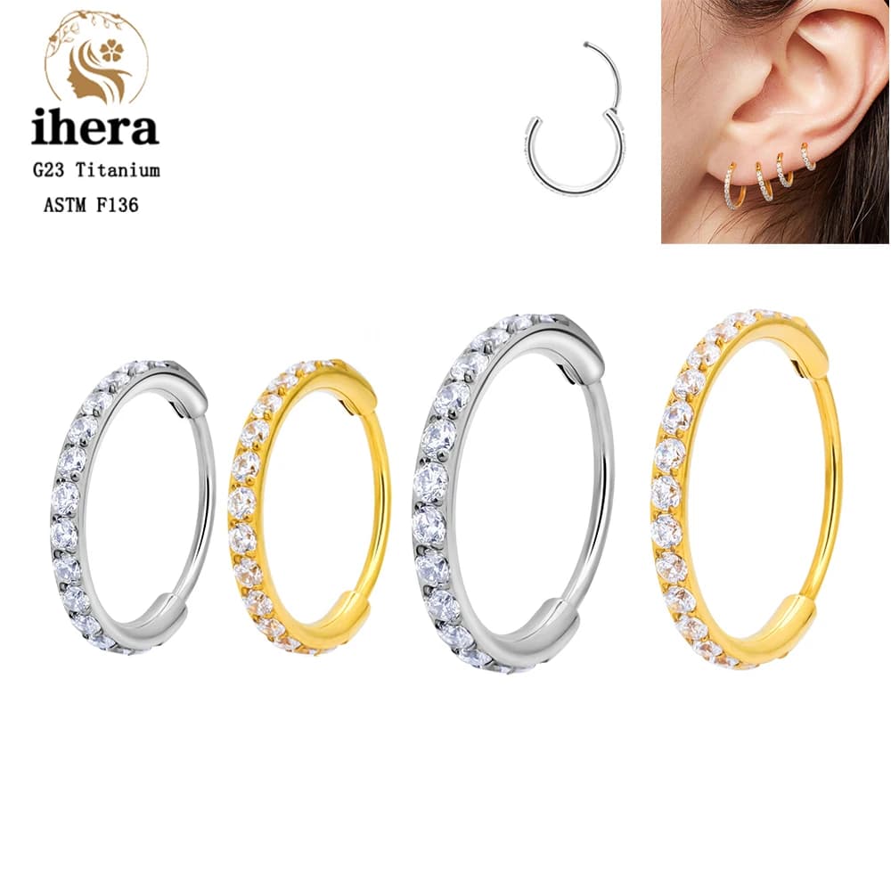 1/10PCS G23 Titanium Piercing Nose Ring CZ Classic Round Earrings Hoops Hinged Segment Ear Tragus Cartilage Septum Body Jewelry
