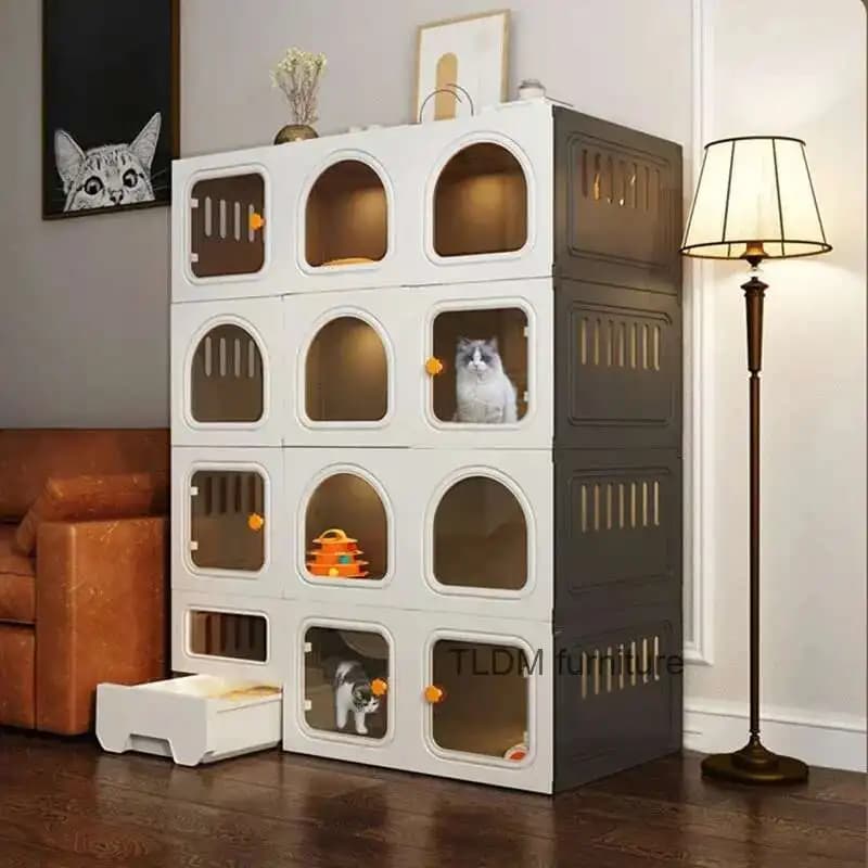 Gabbie per gatti di lusso per gatti Gabbie per gatti per interni domestici con toilette Spazio libero super grande Gabbia per gatti Forniture per animali domestici E
