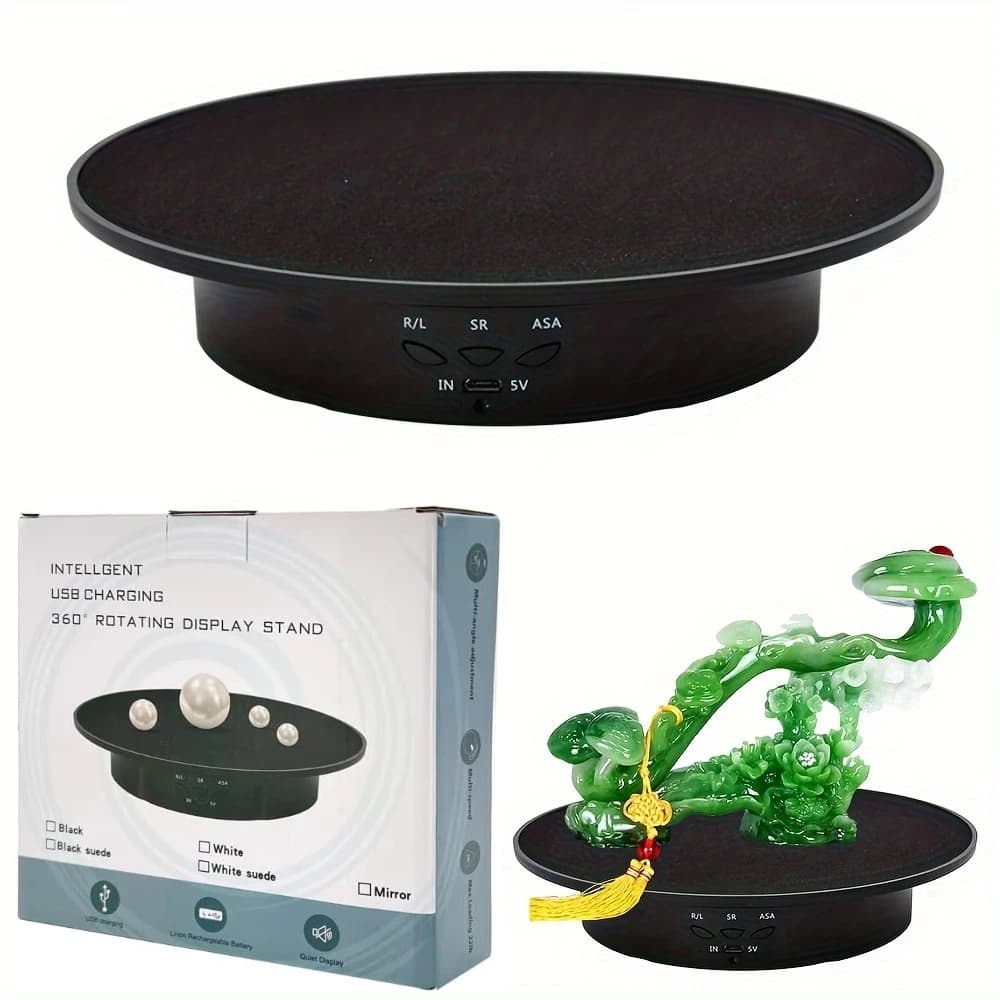 Giradischi rotante elettrico da 20 cm/7.87 pollici per la fotografia, espositore motorizzato 5V alimentato tramite USB, rotazione a 360 gradi a basso rumore