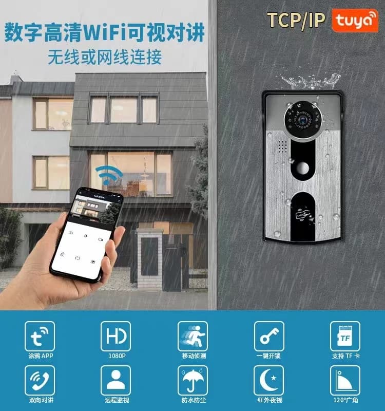 2MP 1080P Tuya Telecomando TCP/IP Campanello Rifd Controllo accessi WIFI Videocitofono Telecamera visiva per porta esterna