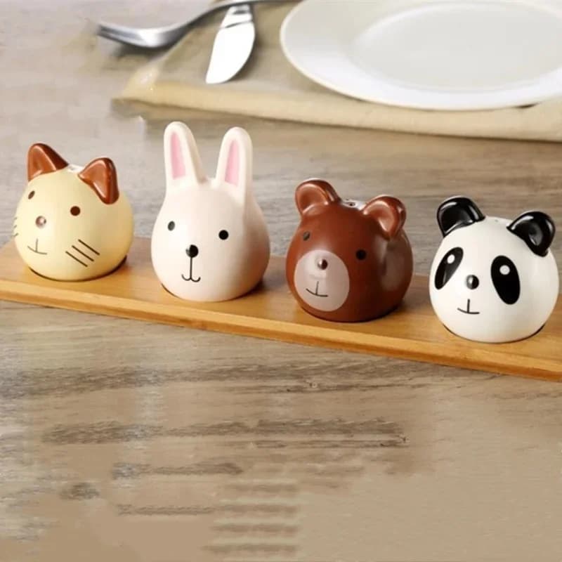 27*6CM utensili da cucina coreano cartone animato Panda animale condimento vaso vassoio Set cucina forniture per la casa sale pepe polvere bottiglia di zucchero