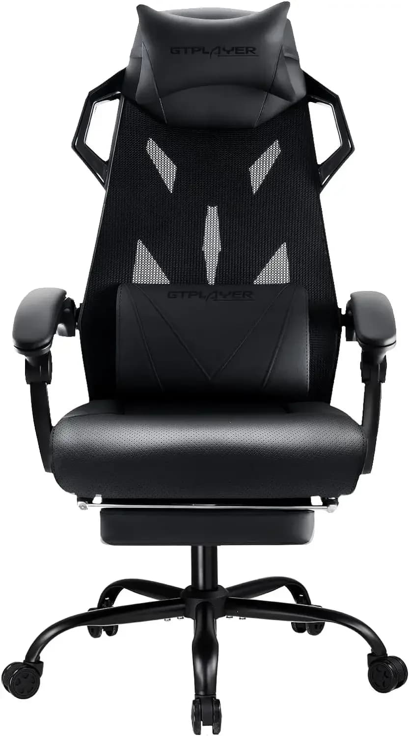 Una sedia da gioco, sedia da computer con schienale in rete, sedia da gioco ergonomica con poggiapiedi, sedia da gioco reclinabile (nero)