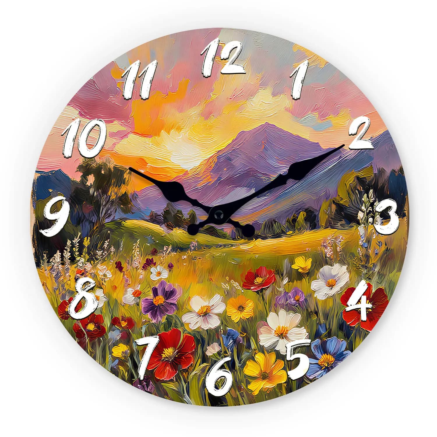 Wooden wall clock with pastoral landscape, 10-16 inch silent wall clocks, battery-powered AA, suitable for living room, bedroom, study (Mother's Day, Easter, early April) (battery not included)