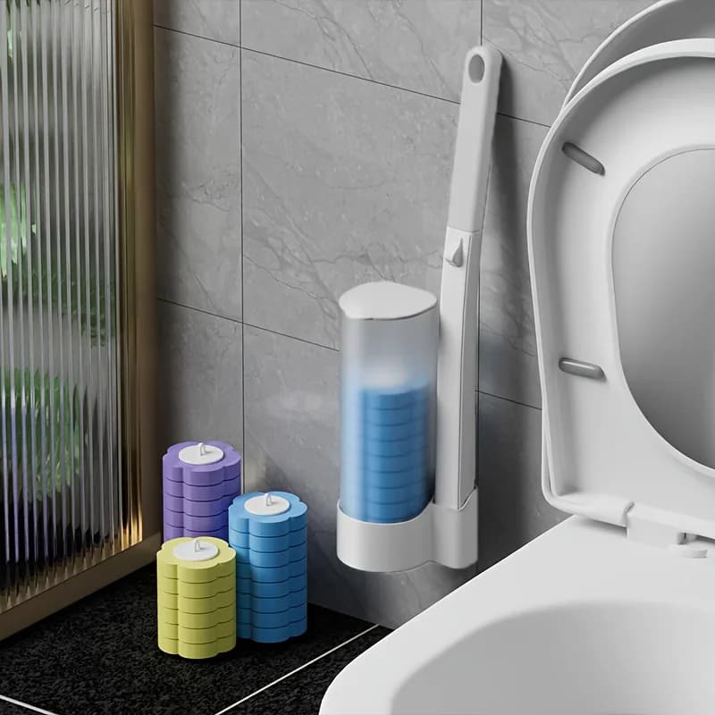 Set scopino per WC con testine usa e getta sostituibili, kit di attrezzi per la pulizia del bagno con scopini per WC a parete