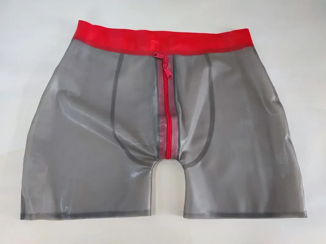 Catsuit in lattice Gummi Pantaloni di gomma Moda mascherata Sport Grigio fumo e rosso XS-XXL