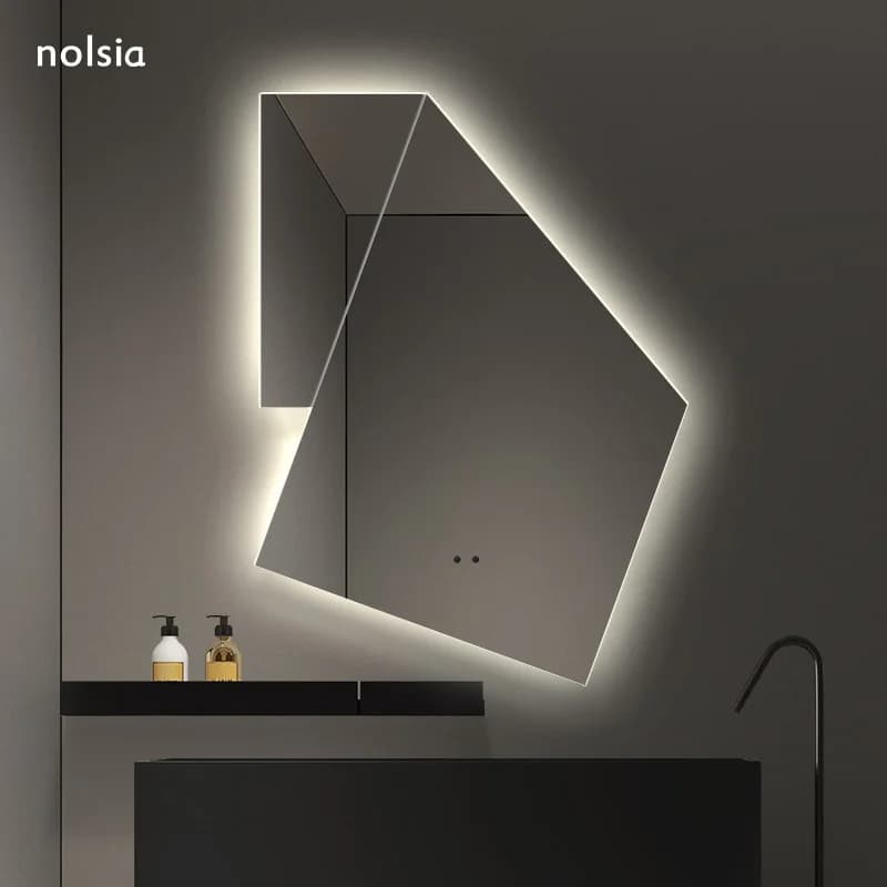 Specchio da bagno irregolare, specchio da lavabo decorativo, specchio da lavabo intelligente per trucco a led