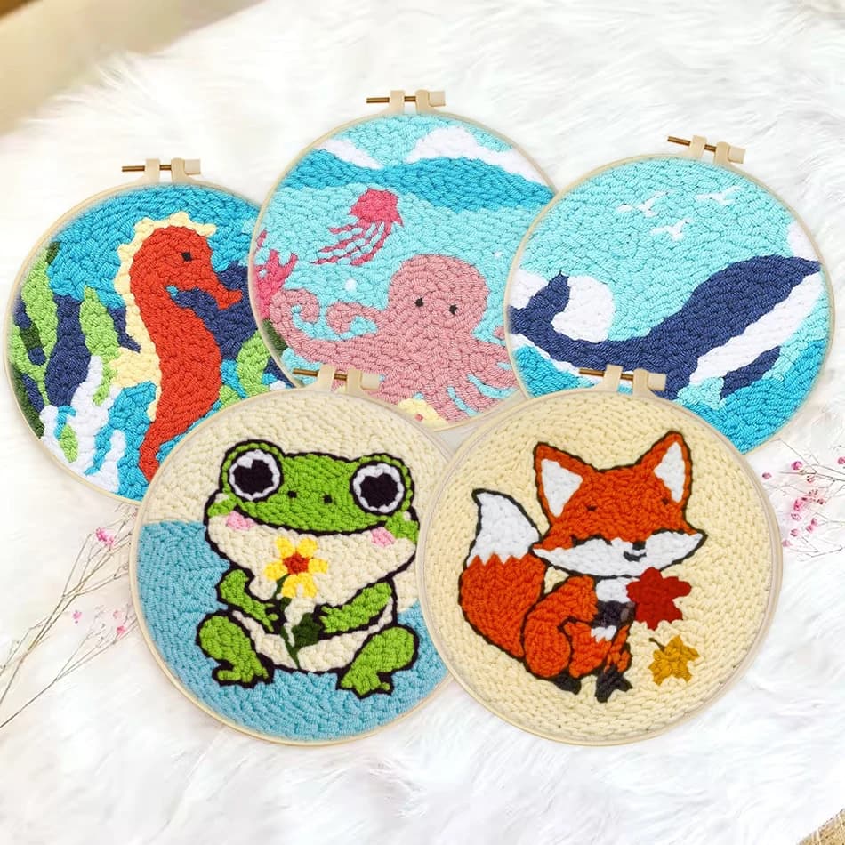 Kit iniziali per ricamo con ago da punzone fai-da-te per artigianato animale per principianti che cammina pittura con filo da ricamo cucito fai da te arte artigianale