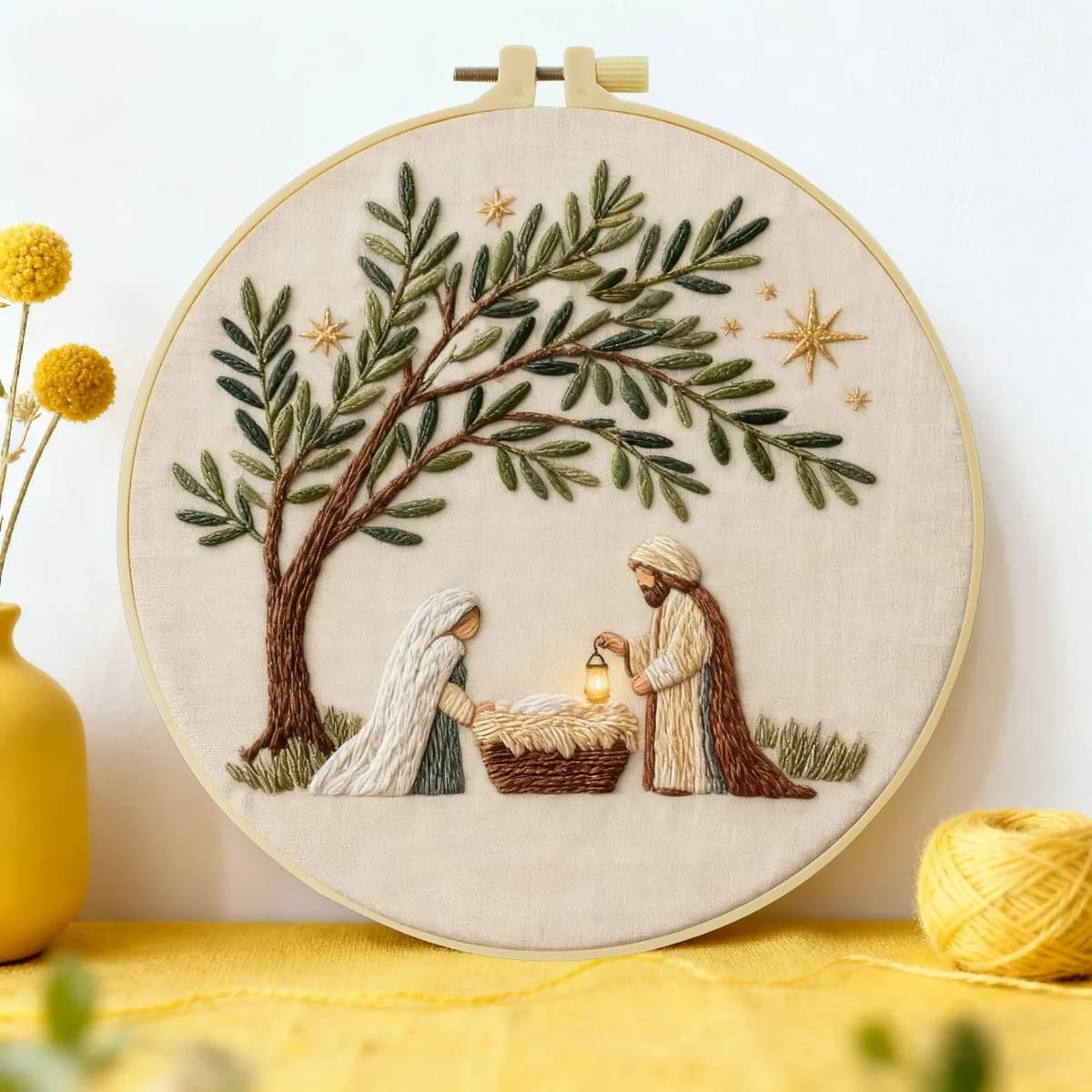 1pc 20X20CM/15X15CM 7.87/6.3inch People Under the Tree Embroidery Starter Kit DIY Kit DIY Embroidery Kit Manualidades