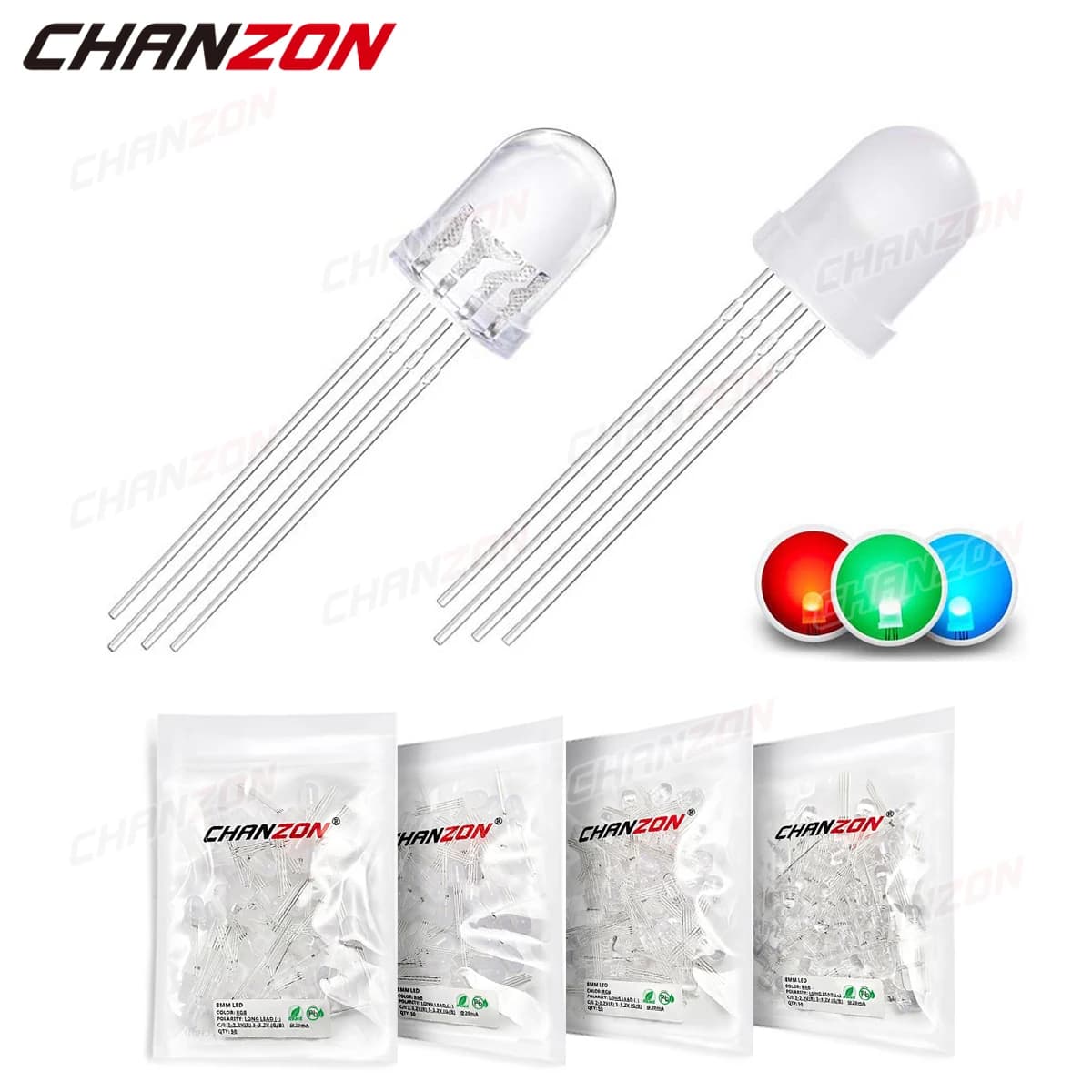 50 pz 8mm RGB LED Diodo Emettitore Micro Indicatore Rosso Verde Blu Multicolor Anodo Comune Catodo 3 V Super Luminoso Circuito PCB Lampadina